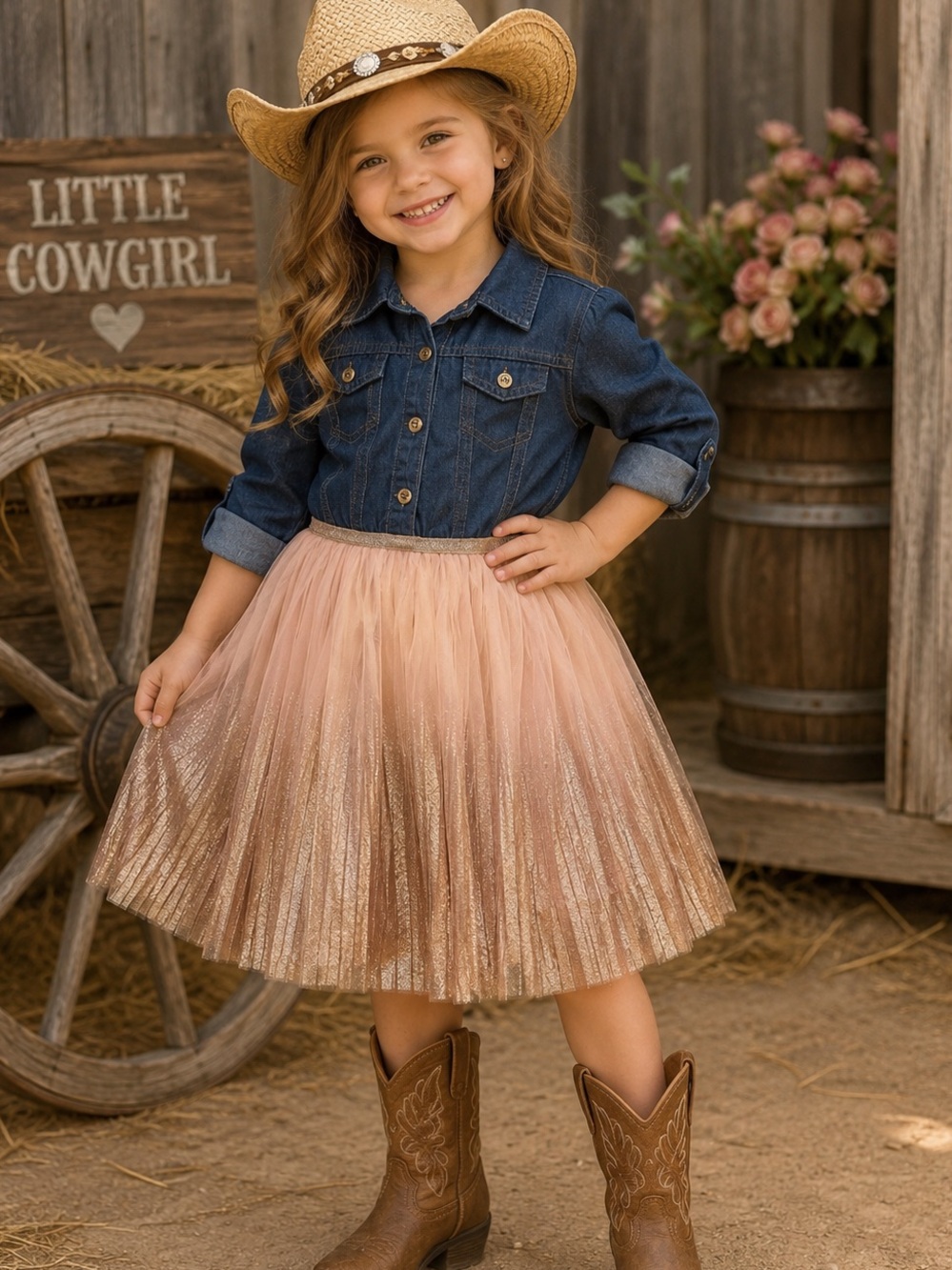 Lilt Denim & Rose Gold Tulle Size 5T Dress